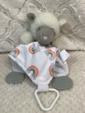 Modern Baby Lamb Lovey Security Blanket Teether Rattle Rainbow 12 inches